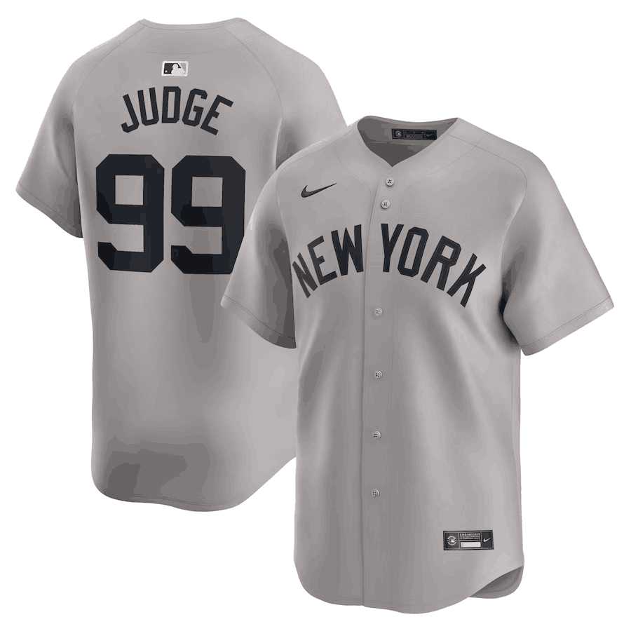 Mens New York Yankees #99 Aaron Judge Gray 2024 Away Limited Cool Base Stitched Baseball Jersey Dzhi